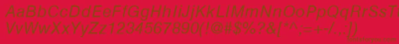 HelveticaGreekInclined-Schriftart – Braune Schriften auf rotem Hintergrund