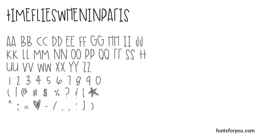 A fonte Timeflieswheninparis – alfabeto, números, caracteres especiais
