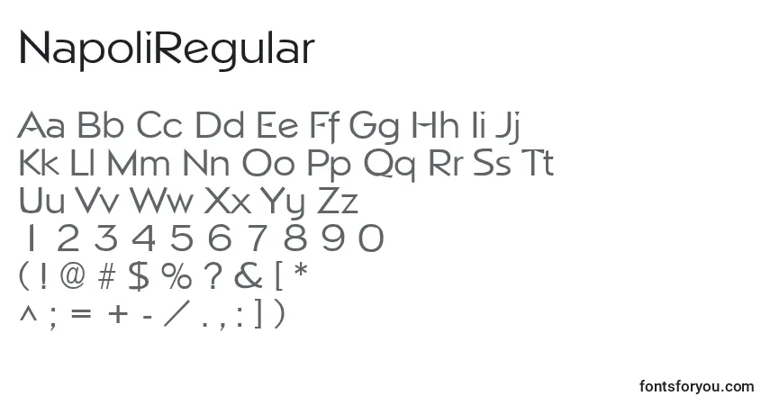 A fonte NapoliRegular – alfabeto, números, caracteres especiais