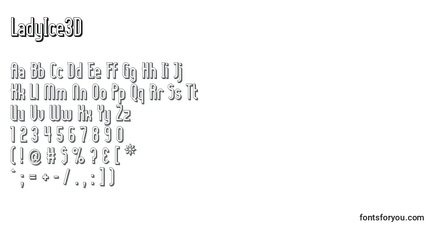 Schriftart LadyIce3D – Alphabet, Zahlen, spezielle Symbole