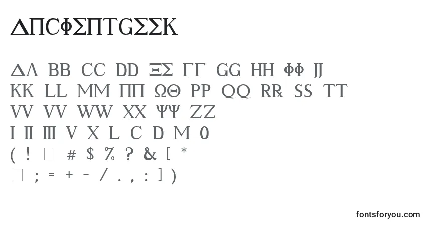 Czcionka AncientGeek – alfabet, cyfry, specjalne znaki