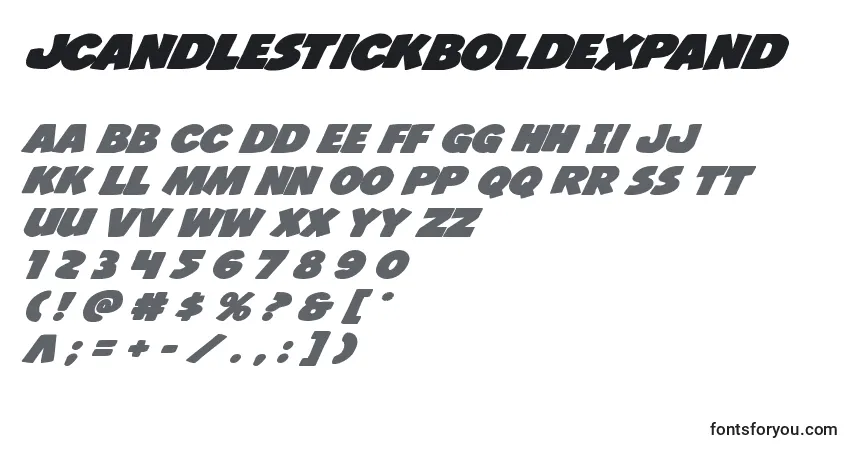 Schriftart Jcandlestickboldexpand – Alphabet, Zahlen, spezielle Symbole