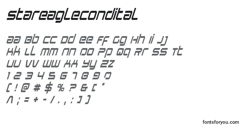 Schriftart Stareaglecondital – Alphabet, Zahlen, spezielle Symbole