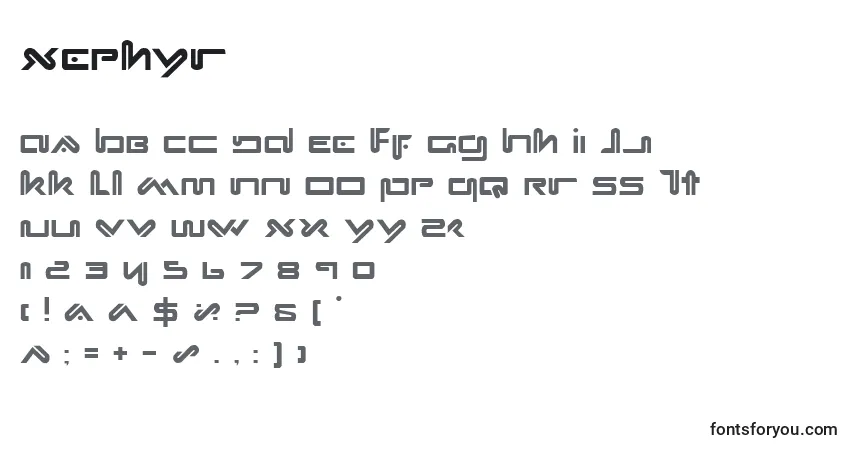 A fonte Xephyr – alfabeto, números, caracteres especiais