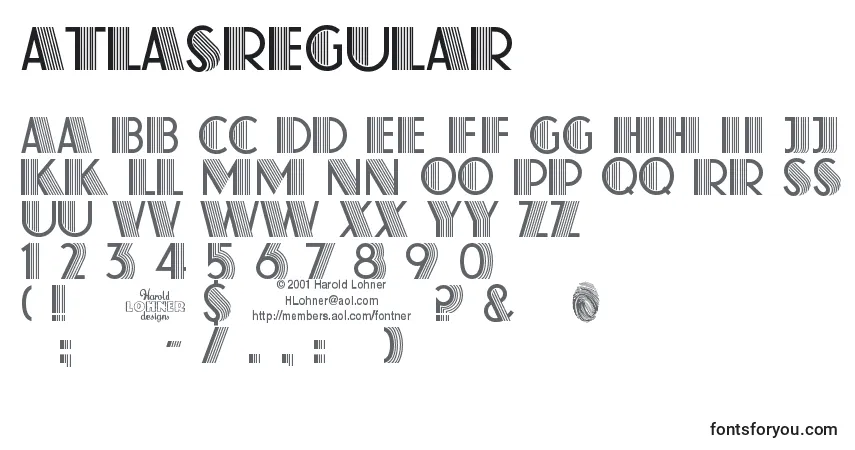 Schriftart AtlasRegular – Alphabet, Zahlen, spezielle Symbole