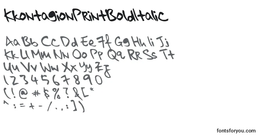 Fuente KkontagionPrintBoldItalic - alfabeto, números, caracteres especiales
