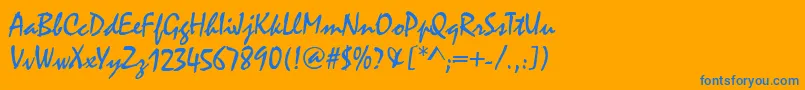 MalagaRegular-Schriftart – Blaue Schriften auf orangefarbenem Hintergrund