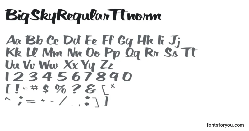 A fonte BigSkyRegularTtnorm – alfabeto, números, caracteres especiais