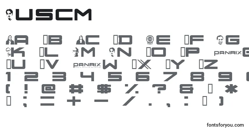 Czcionka Nuscm – alfabet, cyfry, specjalne znaki