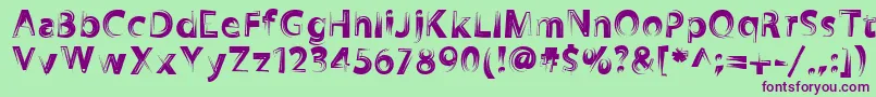 Zookyzooky-Schriftart – Violette Schriften auf grünem Hintergrund