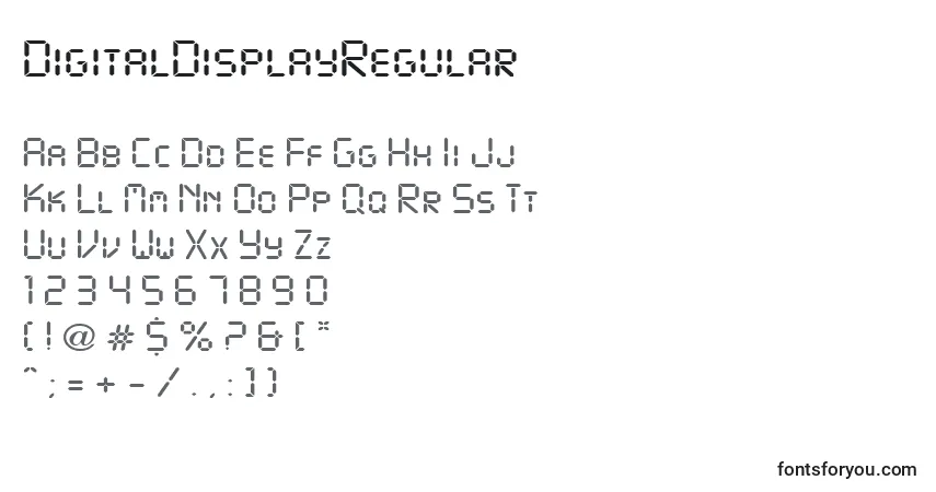 Czcionka DigitalDisplayRegular – alfabet, cyfry, specjalne znaki