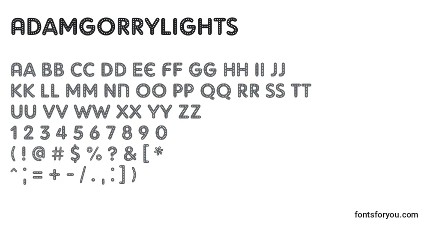 Schriftart AdamGorryLights – Alphabet, Zahlen, spezielle Symbole