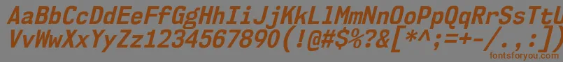 フォントNk57MonospaceScBdIt – 茶色の文字が灰色の背景にあります。