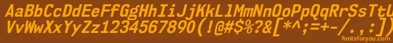 フォントNk57MonospaceScBdIt – オレンジ色の文字が茶色の背景にあります。