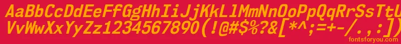 Czcionka Nk57MonospaceScBdIt – pomarańczowe czcionki na czerwonym tle