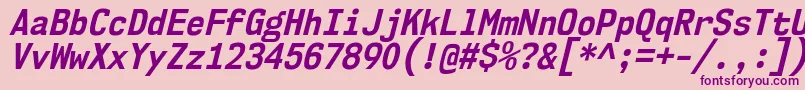 Czcionka Nk57MonospaceScBdIt – fioletowe czcionki na różowym tle