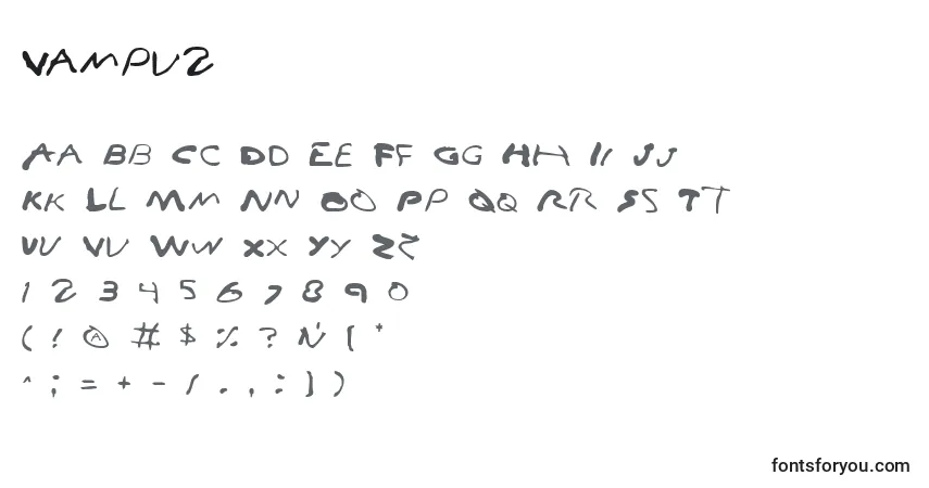 Czcionka Vampv2 – alfabet, cyfry, specjalne znaki