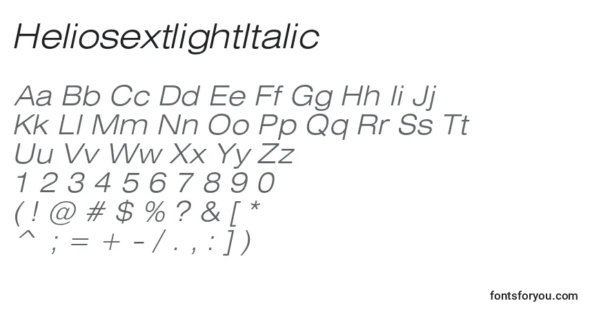 Fuente HeliosextlightItalic - alfabeto, números, caracteres especiales
