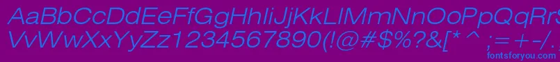 HeliosextlightItalic Font – Blue Fonts on Purple Background