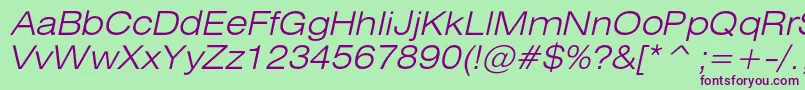 HeliosextlightItalic Font – Purple Fonts on Green Background