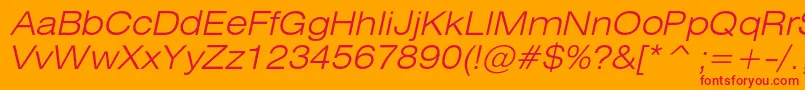 HeliosextlightItalic Font – Red Fonts on Orange Background