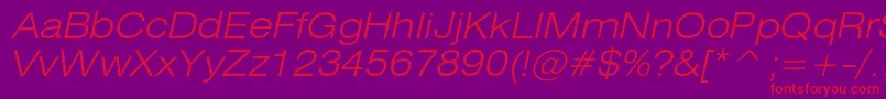 HeliosextlightItalic Font – Red Fonts on Purple Background