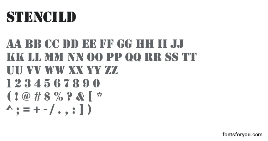 Stencild Font – alphabet, numbers, special characters