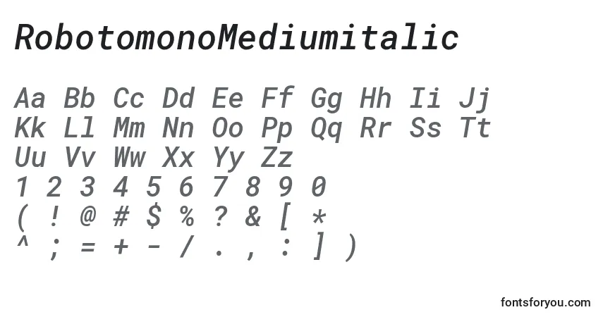 Fuente RobotomonoMediumitalic - alfabeto, números, caracteres especiales