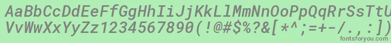 RobotomonoMediumitalic-fontti – harmaat kirjasimet vihreällä taustalla