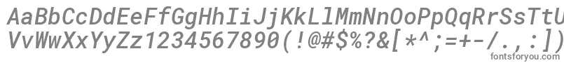 Lisätietoja RobotomonoMediumitalic-fontista RobotomonoMediumitalic-fontti – harmaat kirjasimet valkoisella taustalla