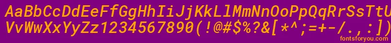 More about RobotomonoMediumitalic Font RobotomonoMediumitalic Font – Orange Fonts on Purple Background
