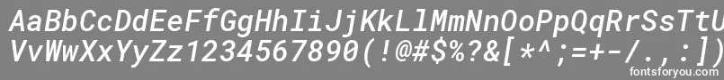 Lisätietoja RobotomonoMediumitalic-fontista RobotomonoMediumitalic-fontti – valkoiset fontit harmaalla taustalla