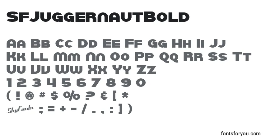 Czcionka SfJuggernautBold – alfabet, cyfry, specjalne znaki