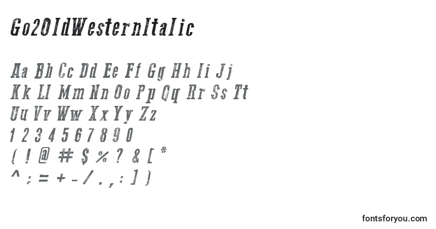 A fonte Go2OldWesternItalic (42190) – alfabeto, números, caracteres especiais