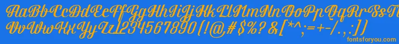 Weitere Informationen zur Brotherina-Schriftart Brotherina-Schriftart – Orangefarbene Schriften auf blauem Hintergrund