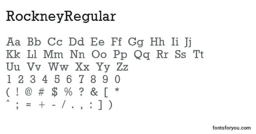 A fonte RockneyRegular – alfabeto, números, caracteres especiais