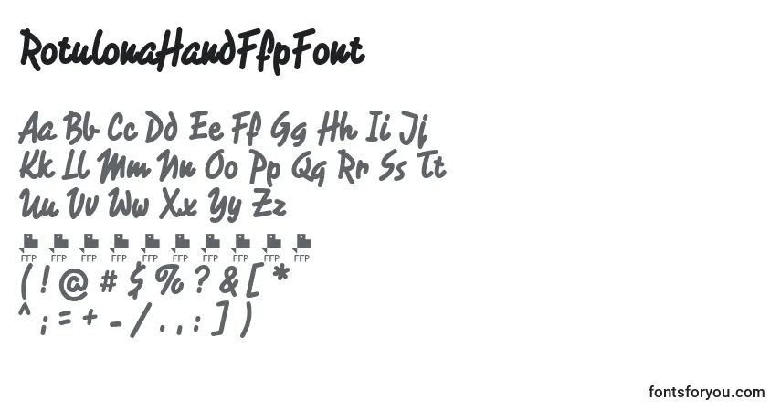 A fonte RotulonaHandFfpFont – alfabeto, números, caracteres especiais