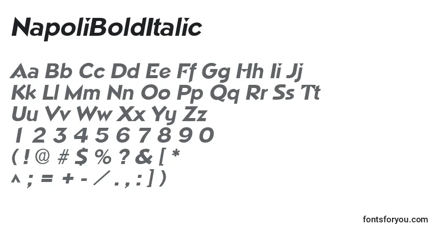 NapoliBoldItalicフォント–アルファベット、数字、特殊文字