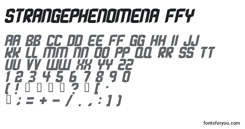 Шрифт Strangephenomena ffy – алфавит, цифры, специальные символы