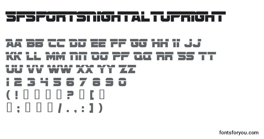 Schriftart SfSportsNightAltupright – Alphabet, Zahlen, spezielle Symbole