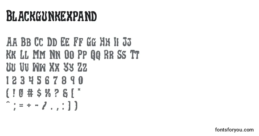 Czcionka Blackgunkexpand – alfabet, cyfry, specjalne znaki