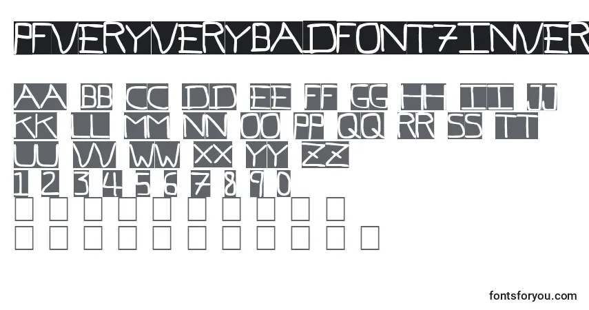 A fonte PfVeryverybadfont7Inverted – alfabeto, números, caracteres especiais