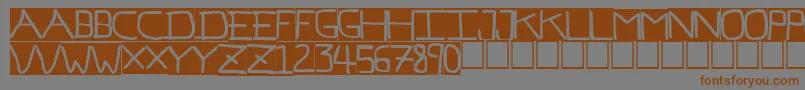 フォントPfVeryverybadfont7Inverted – 茶色の文字が灰色の背景にあります。