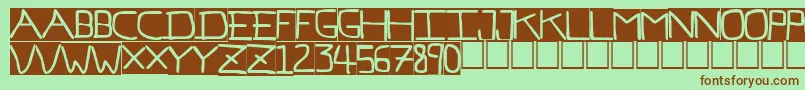 フォントPfVeryverybadfont7Inverted – 緑の背景に茶色のフォント