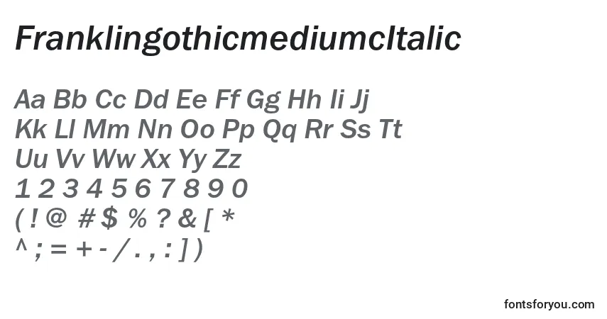 Czcionka FranklingothicmediumcItalic – alfabet, cyfry, specjalne znaki