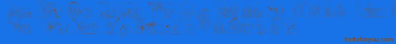 LmsPokemonMasterOutline-Schriftart – Braune Schriften auf blauem Hintergrund