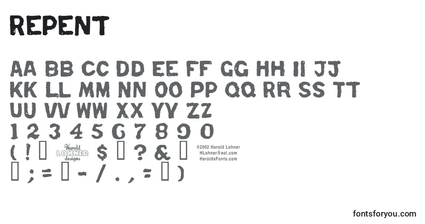Repent-fontti – aakkoset, numerot, erikoismerkit