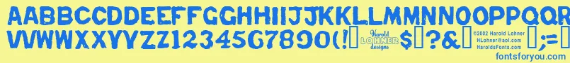 フォントRepent – 青い文字が黄色の背景にあります。