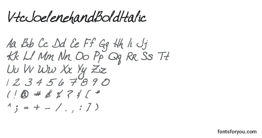 Czcionka VtcJoelenehandBoldItalic – alfabet, cyfry, specjalne znaki
