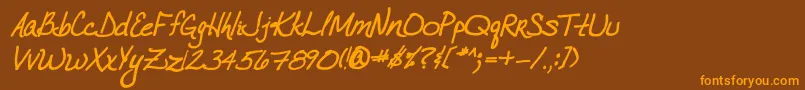 Weitere Informationen zur VtcJoelenehandBoldItalic-Schriftart VtcJoelenehandBoldItalic-Schriftart – Orangefarbene Schriften auf braunem Hintergrund